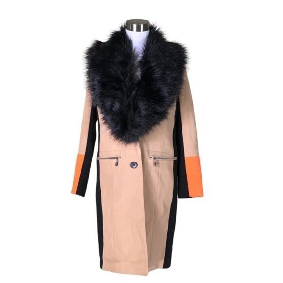 River Island Rare Hard to find Color block Tan mobwife Trench coat size 8 - Picture 2 of 10